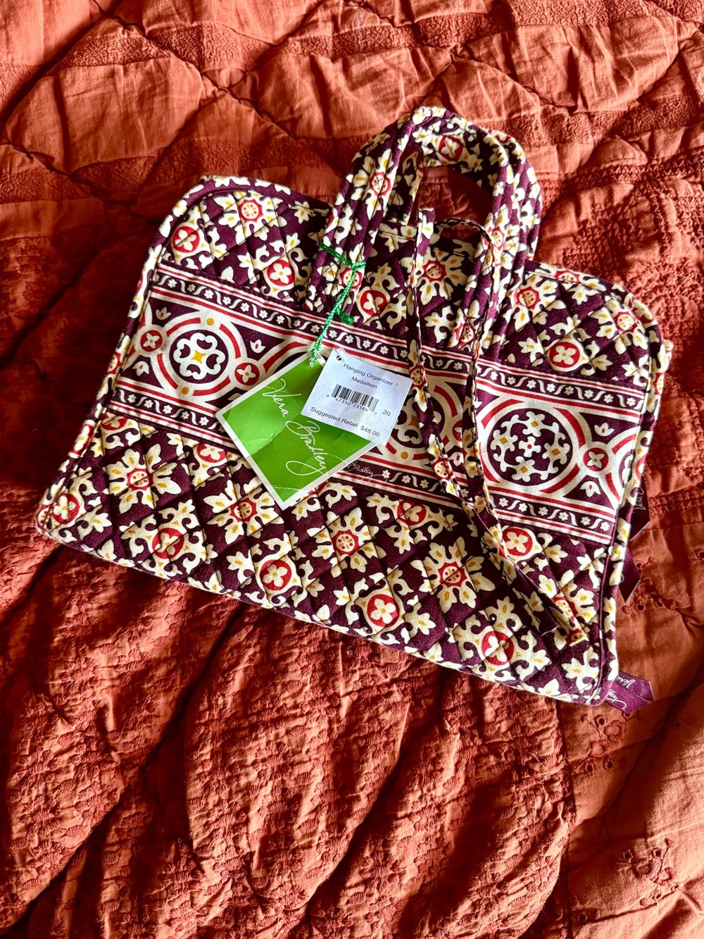 Vera Bradley Quilted Travel Bag in Maroon, Cream and Yellow Pattern